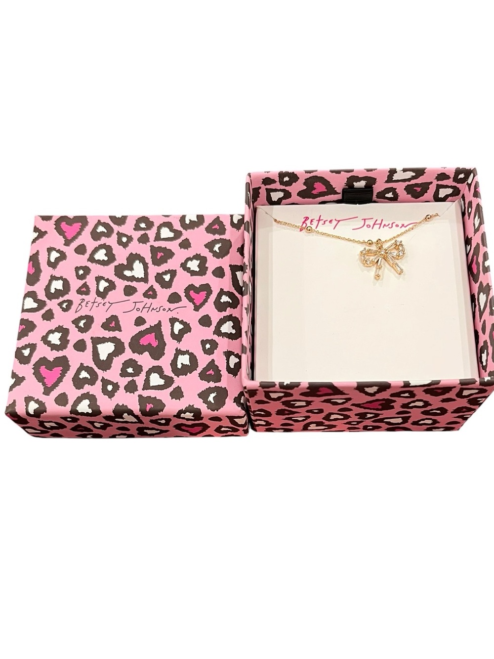 Betsey Johnson Dainty Crystal Baguette Bow Tie Ribbon Necklace NIB - Picture 2 of 4